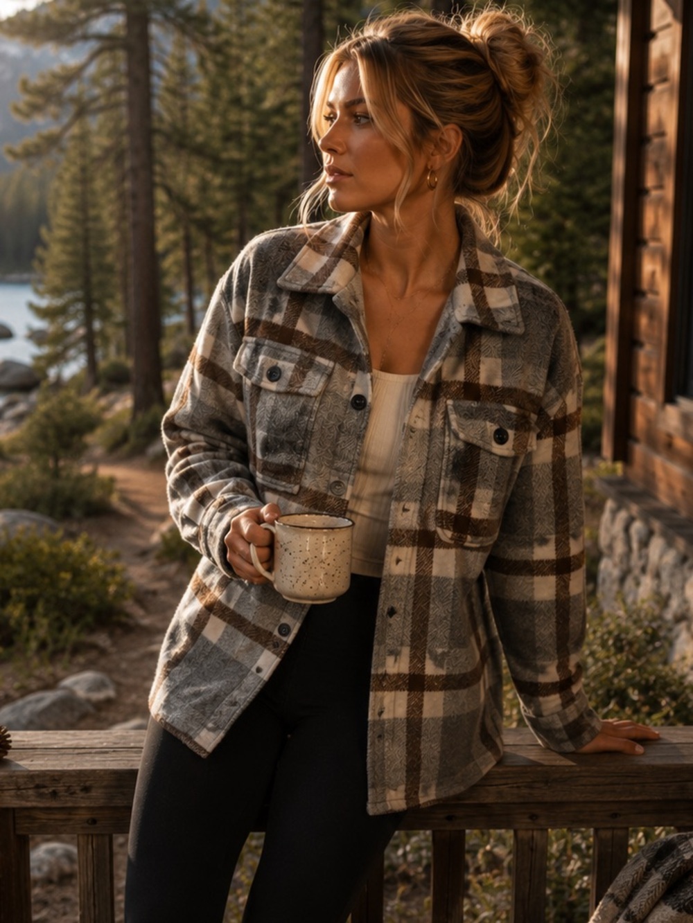 Plaid Shacket in Cozy Gray and Brown - Women's Small